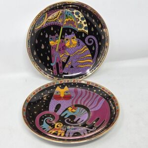 VINTAGE Laurel Burch Cats Porcelain Collector Plates Franklin Mint 1995 Set of 2